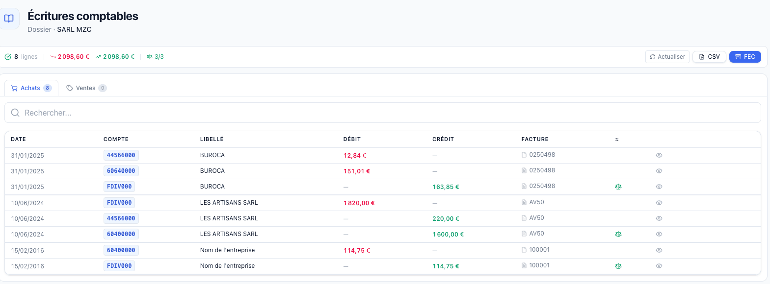 Écritures comptables